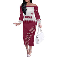 Custom Qatar Cricket Off The Shoulder Long Sleeve Dress Come On Boys - Wonder Print Shop