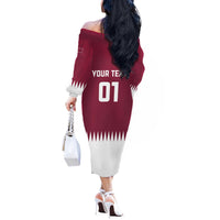 Custom Qatar Cricket Off The Shoulder Long Sleeve Dress Come On Boys - Wonder Print Shop