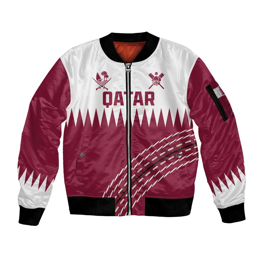 Custom Qatar Cricket Sleeve Zip Bomber Jacket Come On Boys - Wonder Print Shop