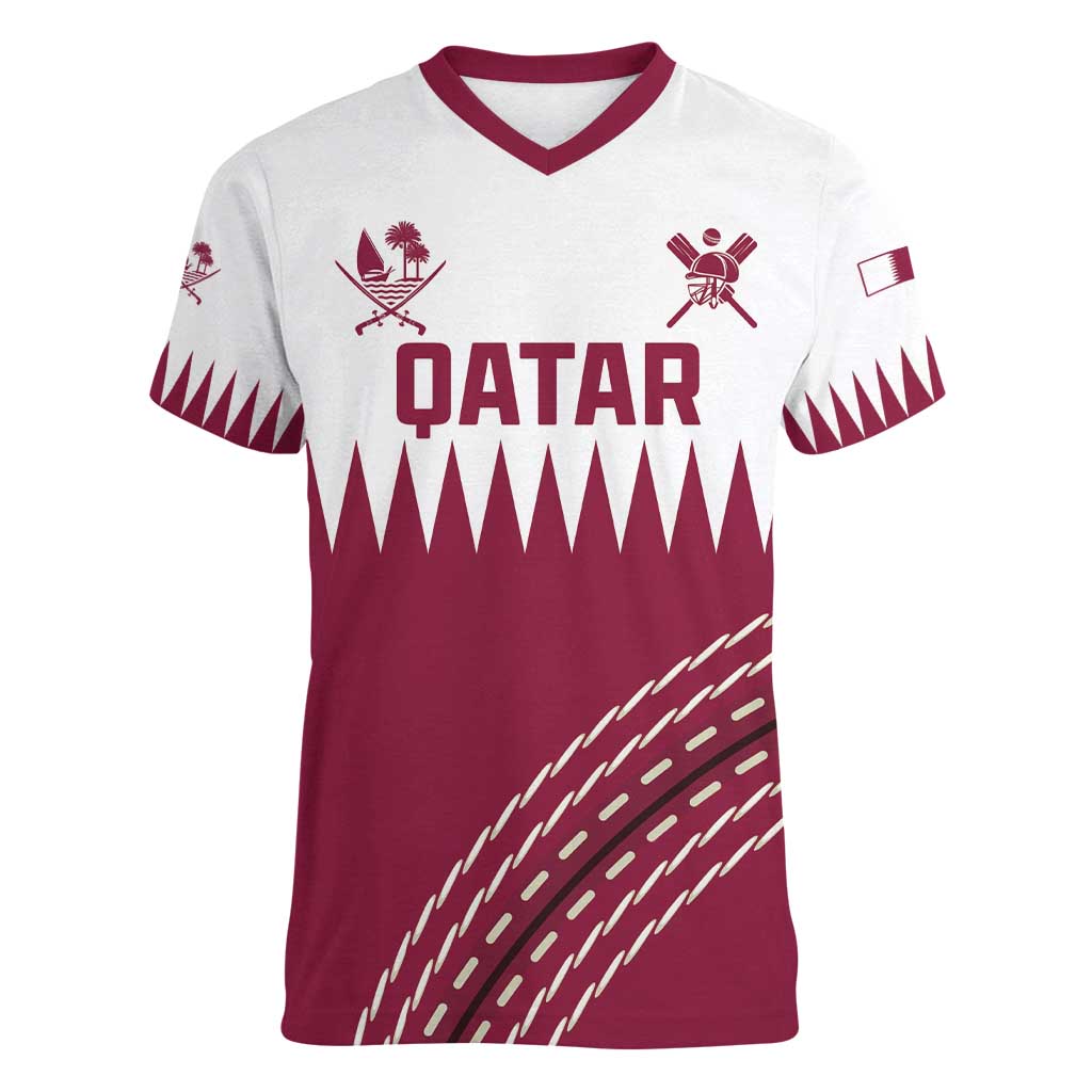 Custom Qatar Cricket Women V-Neck T-Shirt Come On Boys - Wonder Print Shop