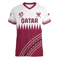 Custom Qatar Cricket Women V-Neck T-Shirt Come On Boys - Wonder Print Shop