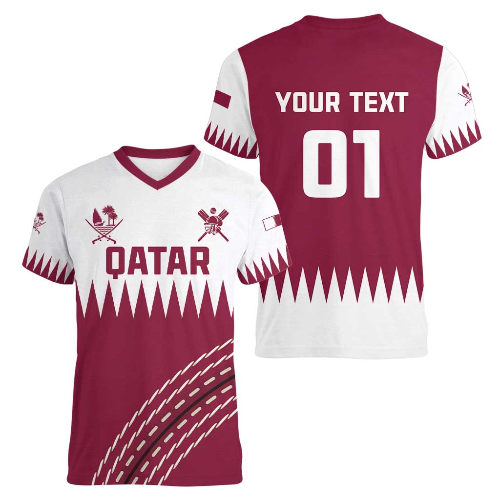 Custom Qatar Cricket Women V-Neck T-Shirt Come On Boys - Wonder Print Shop