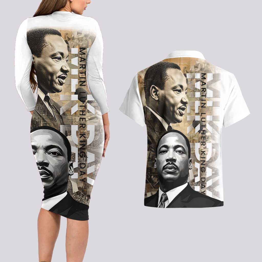 Martin Luther King Jr Day Couples Matching Long Sleeve Bodycon Dress and Hawaiian Shirt MLK His Dream Still Matters - Wonder Print Shop