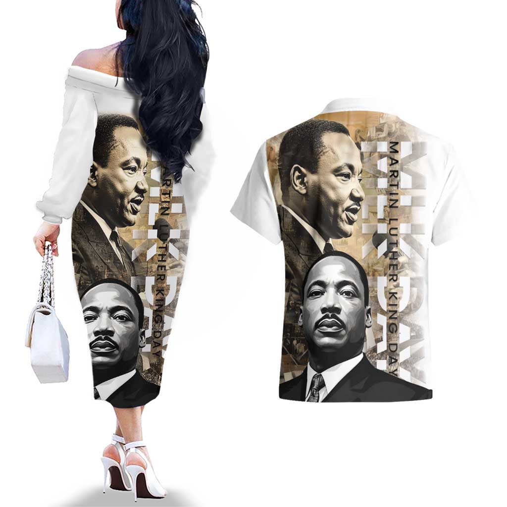 Martin Luther King Jr Day Couples Matching Off The Shoulder Long Sleeve Dress and Hawaiian Shirt MLK His Dream Still Matters - Wonder Print Shop
