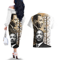 Martin Luther King Jr Day Couples Matching Off The Shoulder Long Sleeve Dress and Hawaiian Shirt MLK His Dream Still Matters - Wonder Print Shop