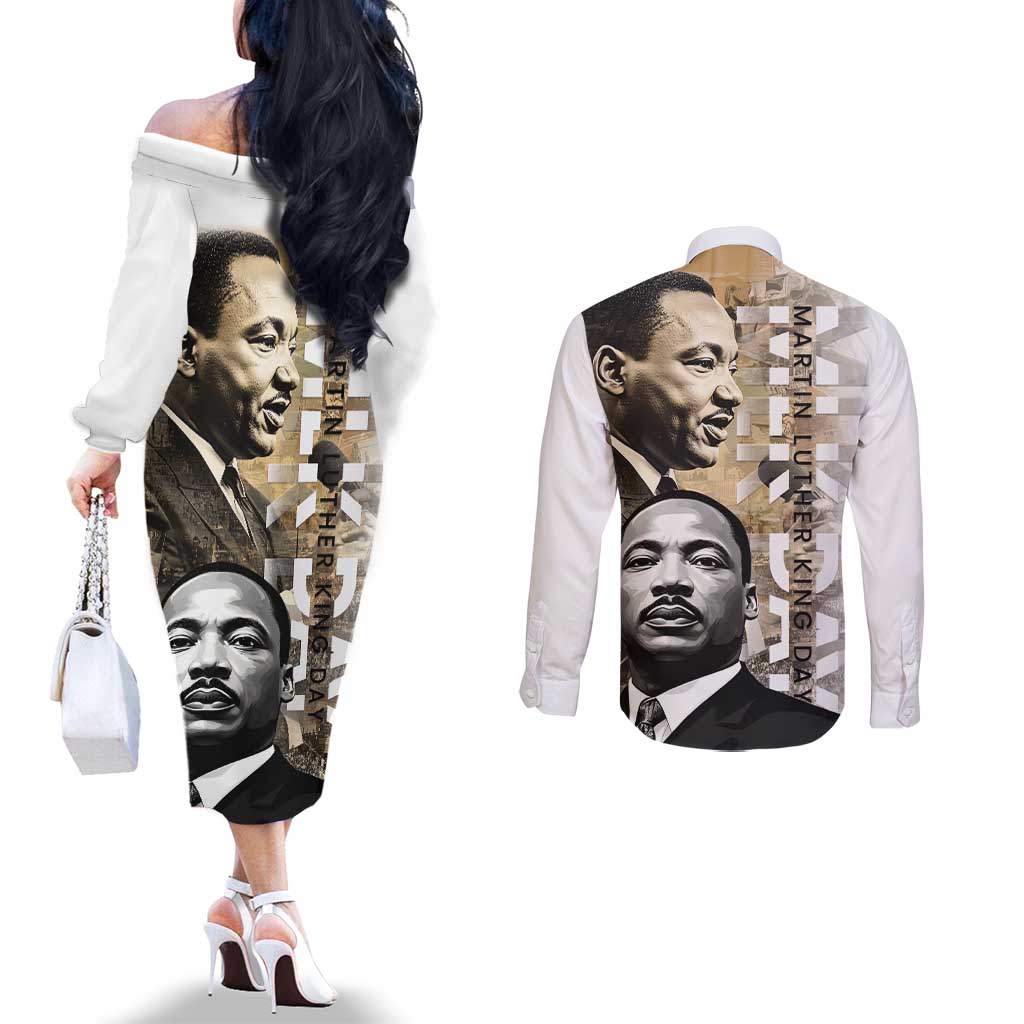 Martin Luther King Jr Day Couples Matching Off The Shoulder Long Sleeve Dress and Long Sleeve Button Shirt MLK His Dream Still Matters