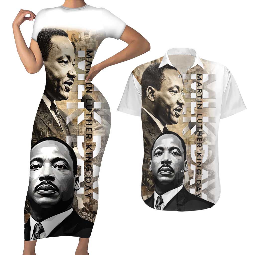 Martin Luther King Jr Day Couples Matching Short Sleeve Bodycon Dress and Hawaiian Shirt MLK His Dream Still Matters - Wonder Print Shop
