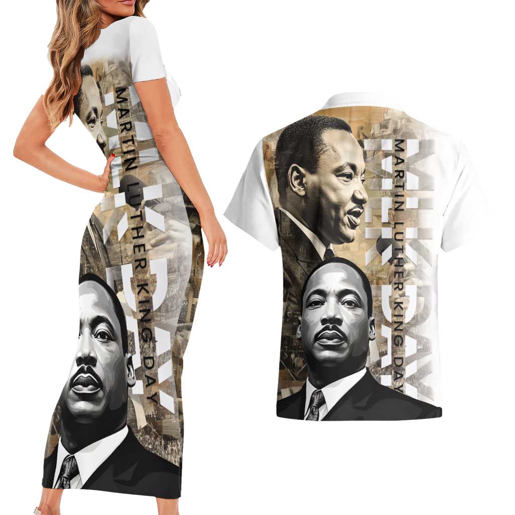 Martin Luther King Jr Day Couples Matching Short Sleeve Bodycon Dress and Hawaiian Shirt MLK His Dream Still Matters - Wonder Print Shop