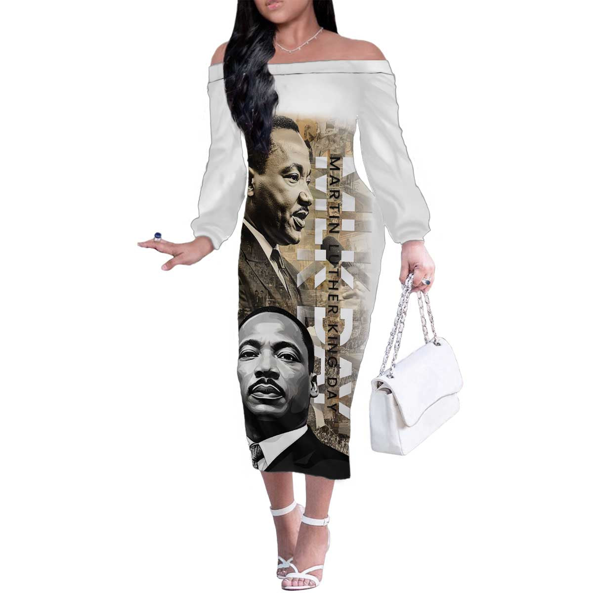 Martin Luther King Jr Day Family Matching Off The Shoulder Long Sleeve Dress and Hawaiian Shirt MLK His Dream Still Matters - Wonder Print Shop