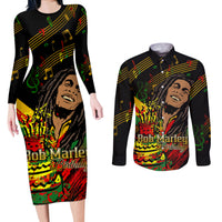 Legend Bob Birthday Couples Matching Long Sleeve Bodycon Dress and Long Sleeve Button Shirt The Father of Reggae - Wonder Print Shop