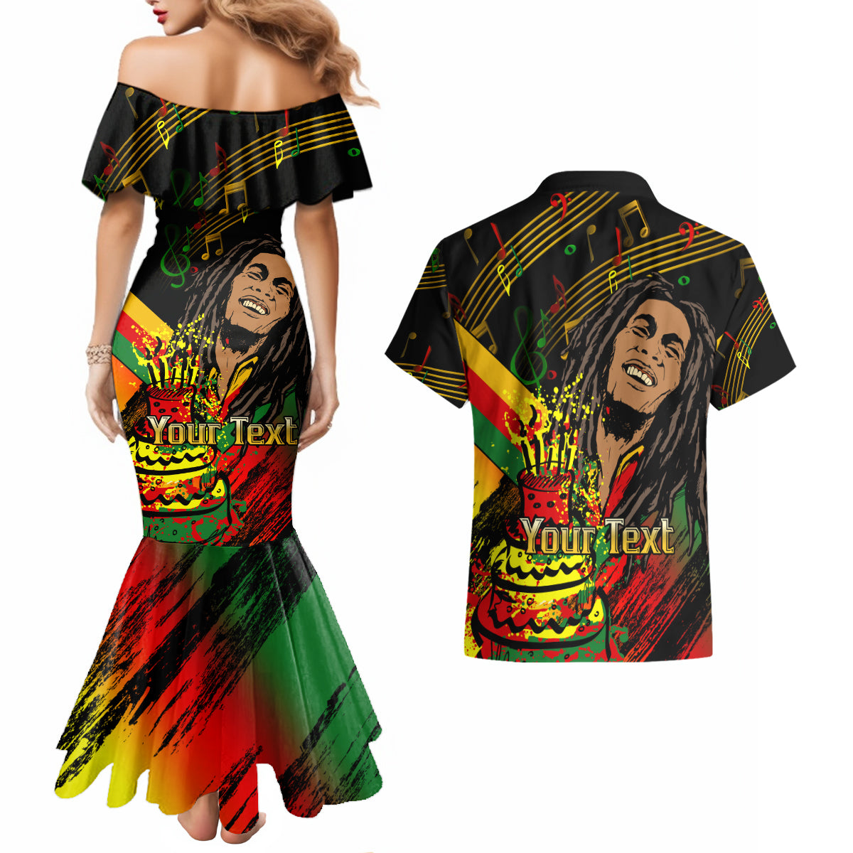 Legend Bob Birthday Couples Matching Mermaid Dress and Hawaiian Shirt The Father of Reggae - Wonder Print Shop