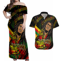 Legend Bob Birthday Couples Matching Off Shoulder Maxi Dress and Hawaiian Shirt The Father of Reggae - Wonder Print Shop