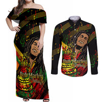 Legend Bob Birthday Couples Matching Off Shoulder Maxi Dress and Long Sleeve Button Shirt The Father of Reggae - Wonder Print Shop