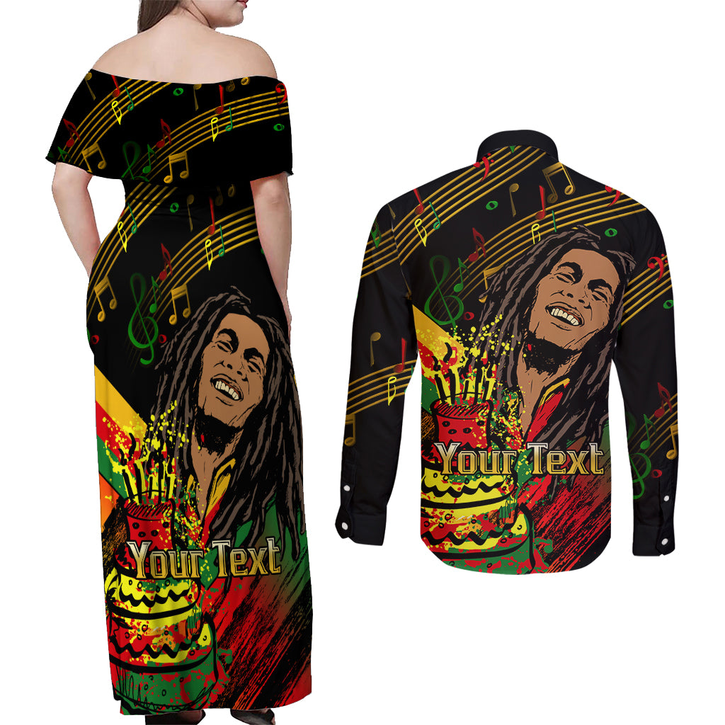 Legend Bob Birthday Couples Matching Off Shoulder Maxi Dress and Long Sleeve Button Shirt The Father of Reggae - Wonder Print Shop
