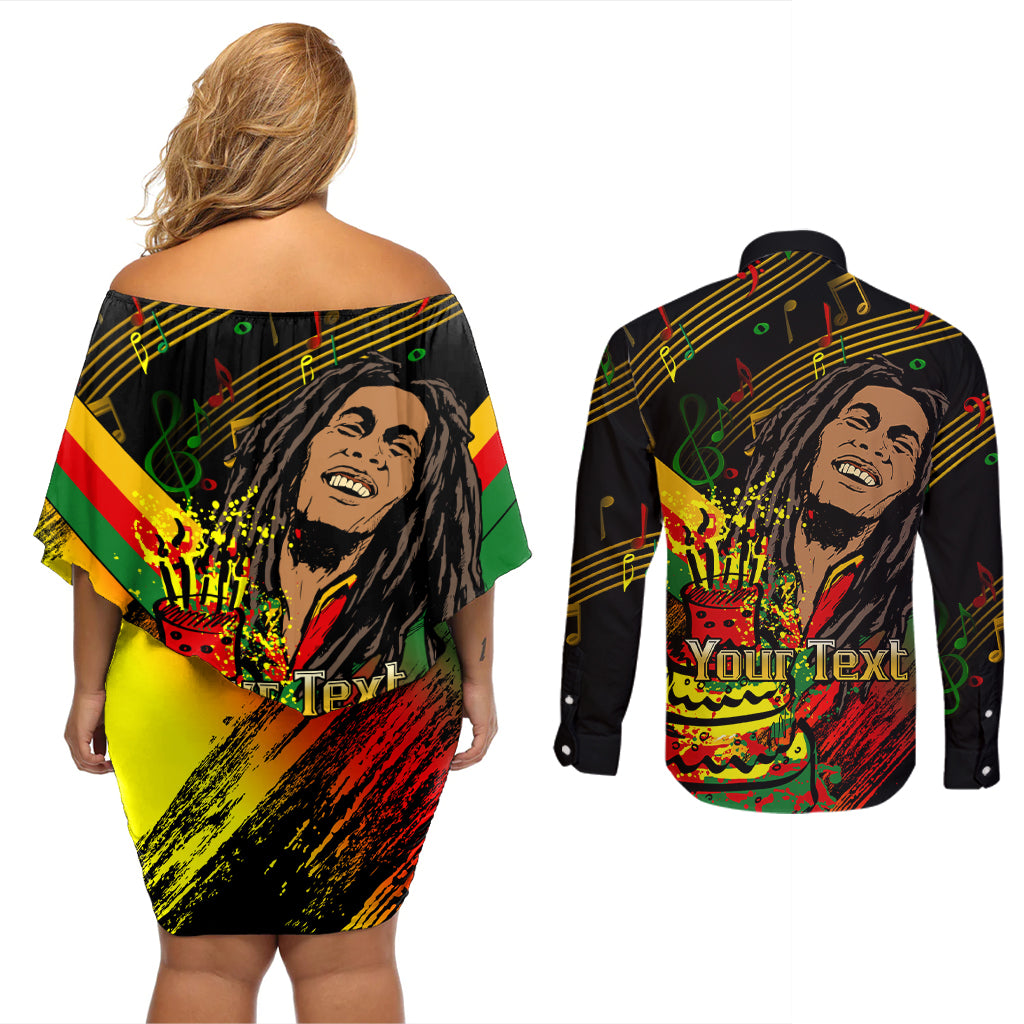 Legend Bob Birthday Couples Matching Off Shoulder Short Dress and Long Sleeve Button Shirt The Father of Reggae - Wonder Print Shop