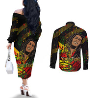 Bob Marley Birthday Couples Matching Off The Shoulder Long Sleeve Dress and Long Sleeve Button Shirt The Father of Reggae