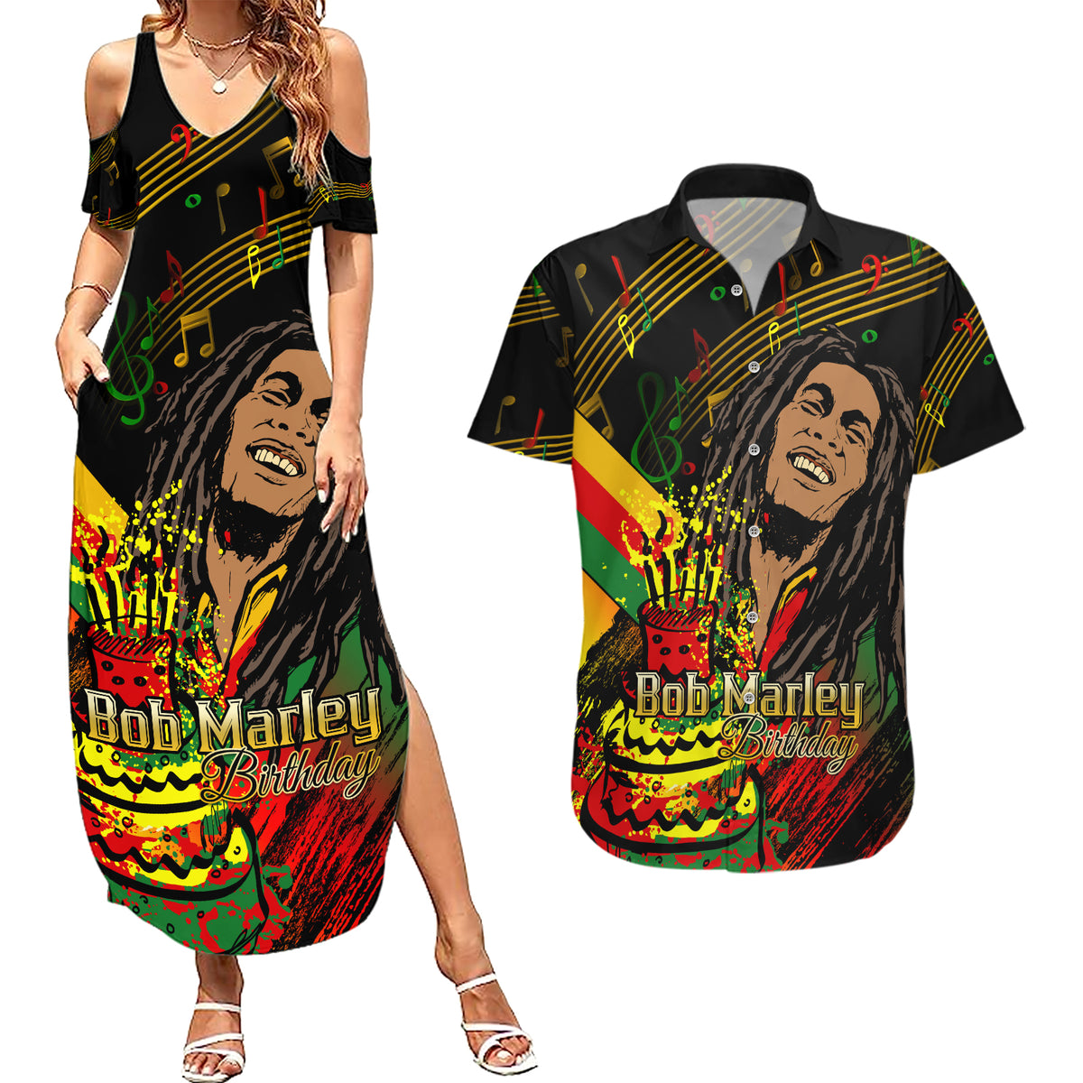 Legend Bob Birthday Couples Matching Summer Maxi Dress and Hawaiian Shirt The Father of Reggae - Wonder Print Shop