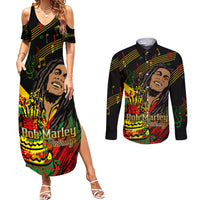 Legend Bob Birthday Couples Matching Summer Maxi Dress and Long Sleeve Button Shirt The Father of Reggae - Wonder Print Shop