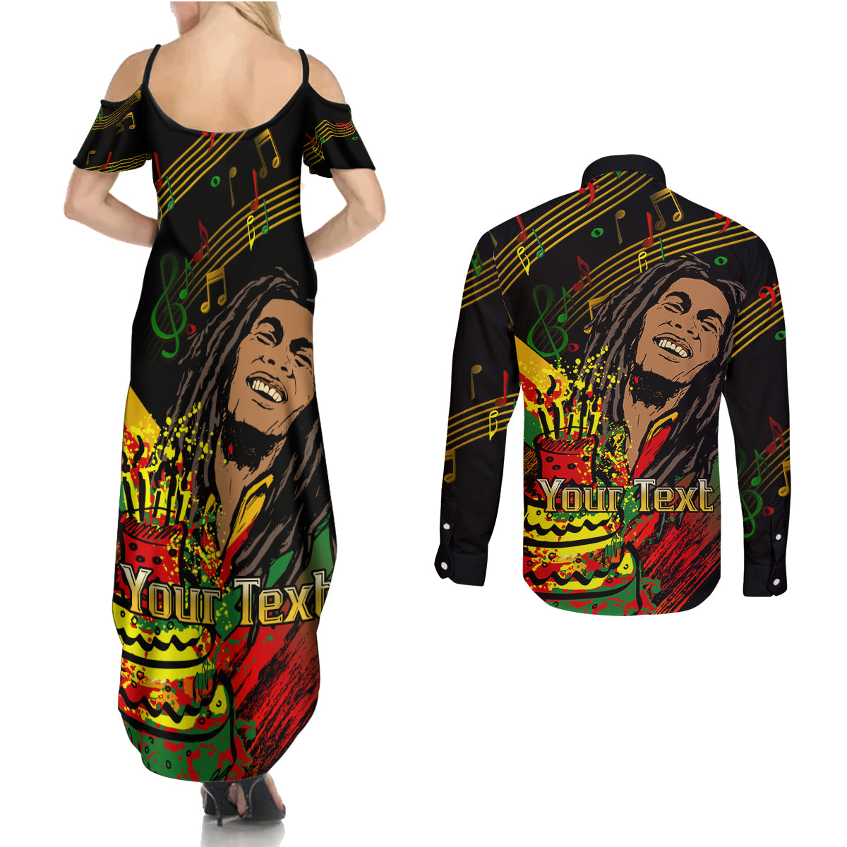 Legend Bob Birthday Couples Matching Summer Maxi Dress and Long Sleeve Button Shirt The Father of Reggae - Wonder Print Shop