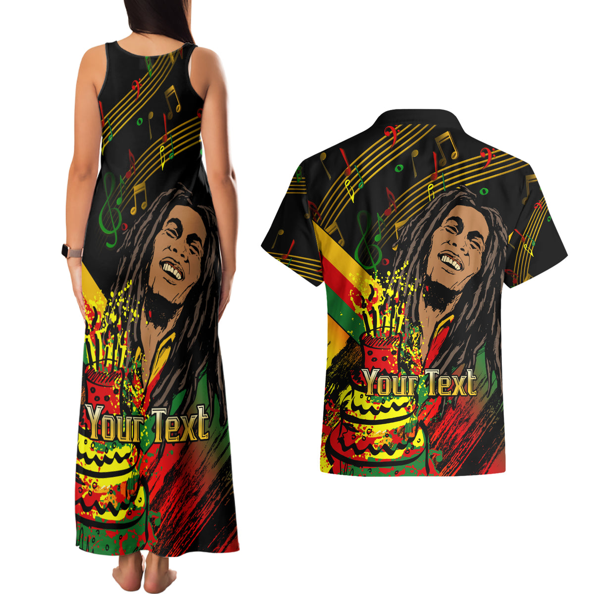 Legend Bob Birthday Couples Matching Tank Maxi Dress and Hawaiian Shirt The Father of Reggae - Wonder Print Shop