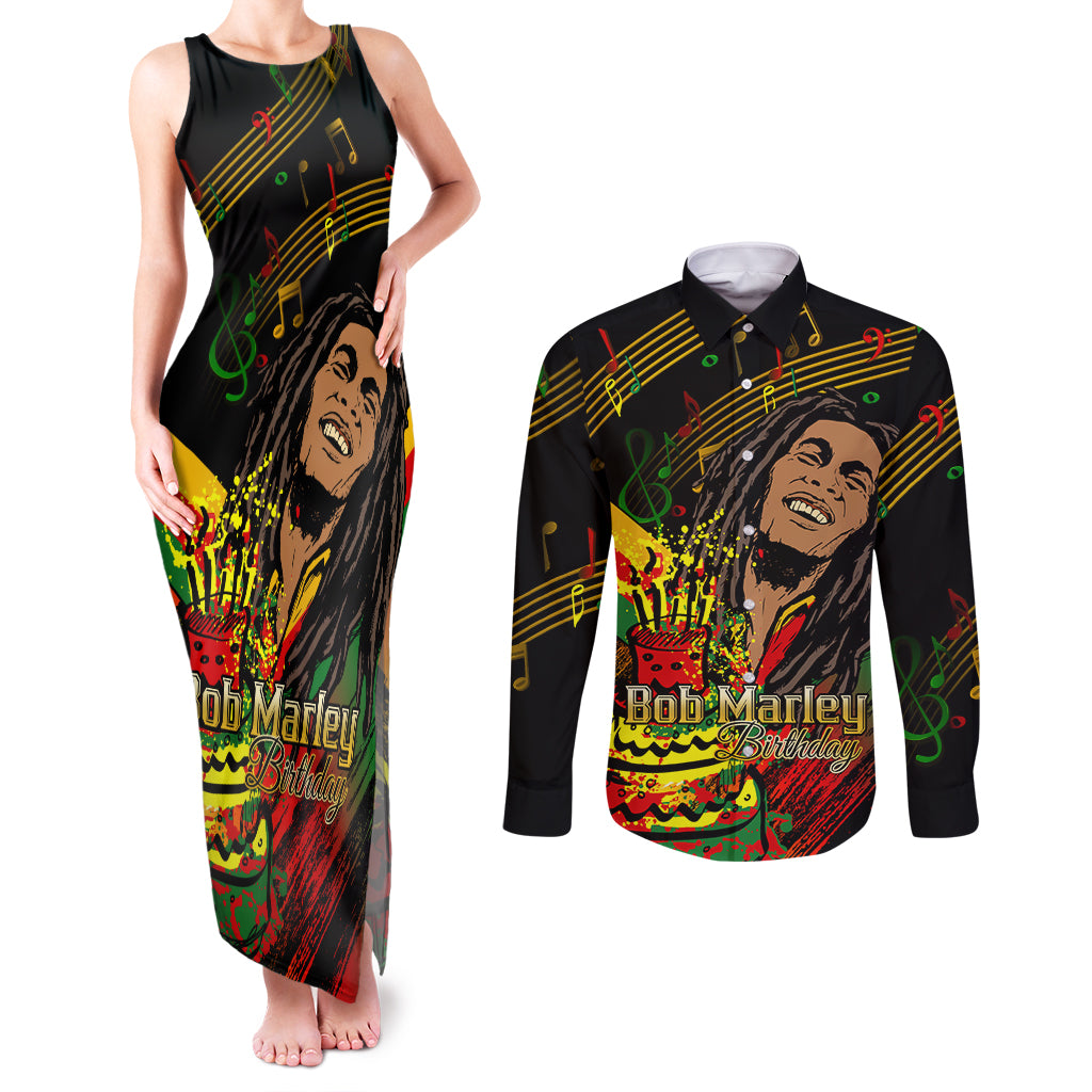 Legend Bob Birthday Couples Matching Tank Maxi Dress and Long Sleeve Button Shirt The Father of Reggae - Wonder Print Shop