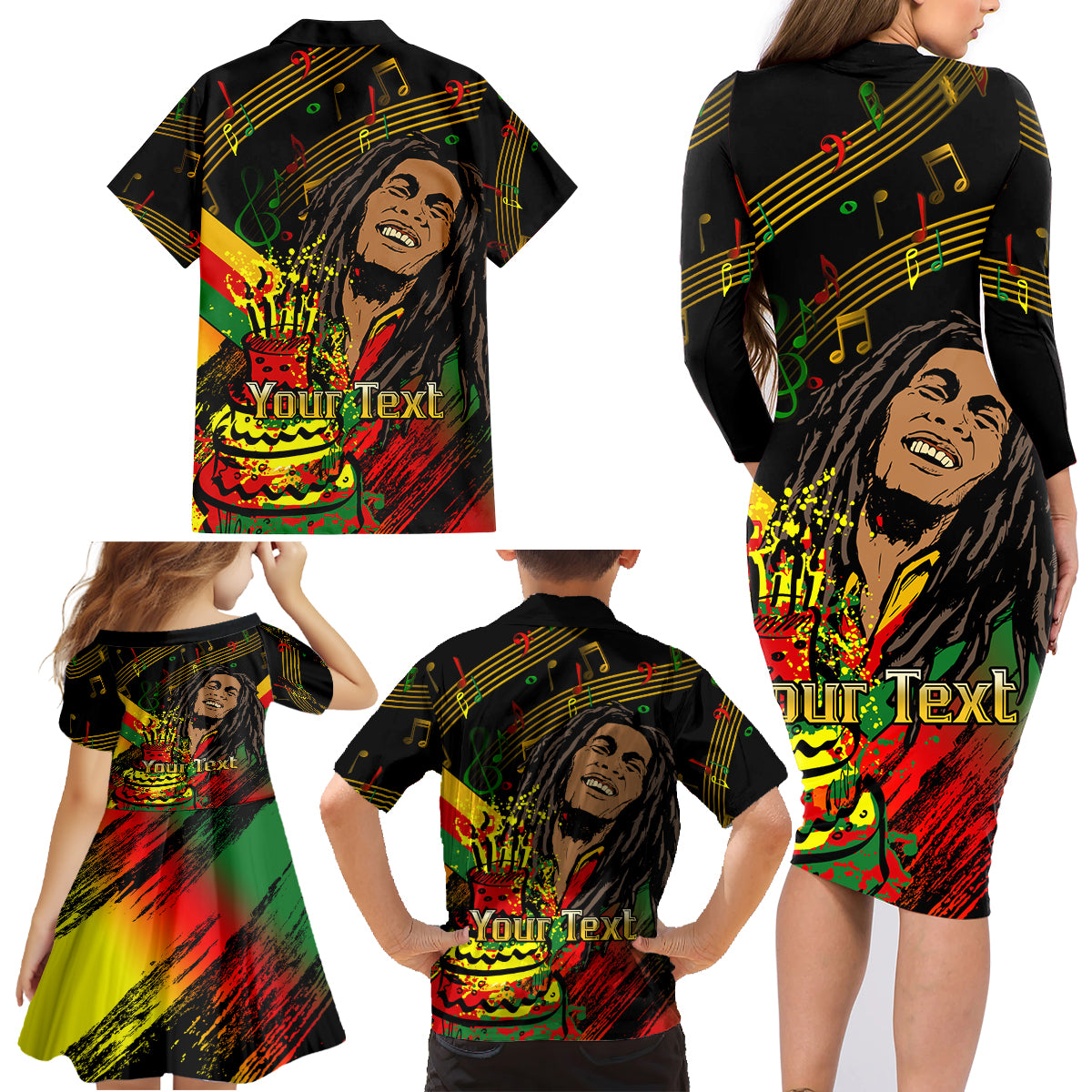 Legend Bob Birthday Family Matching Long Sleeve Bodycon Dress and Hawaiian Shirt The Father of Reggae - Wonder Print Shop