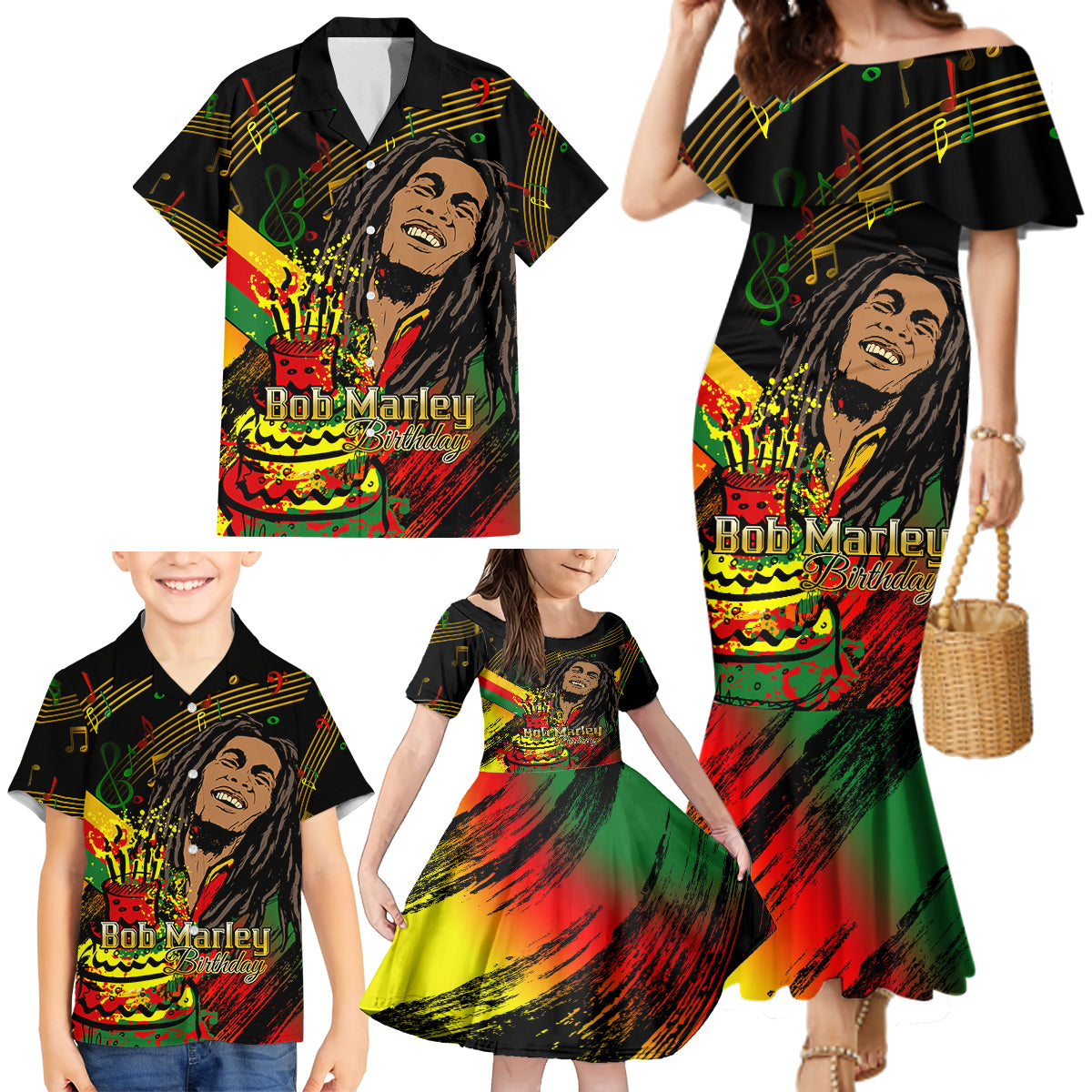 Legend Bob Birthday Family Matching Mermaid Dress and Hawaiian Shirt The Father of Reggae - Wonder Print Shop