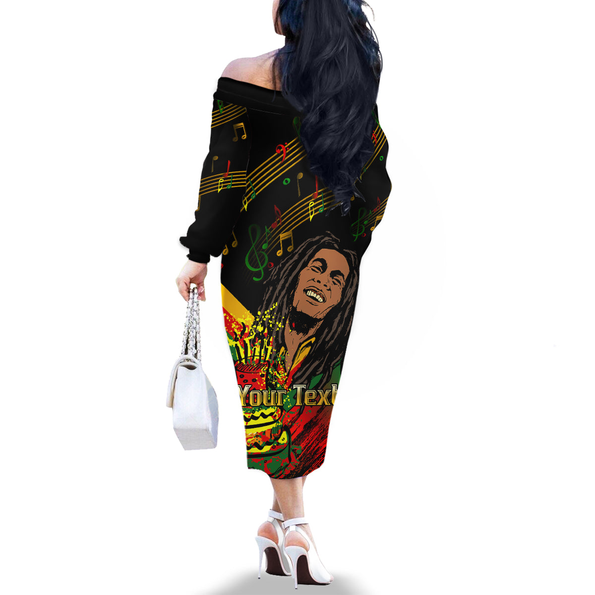 Legend Bob Birthday Family Matching Off Shoulder Long Sleeve Dress and Hawaiian Shirt The Father of Reggae - Wonder Print Shop