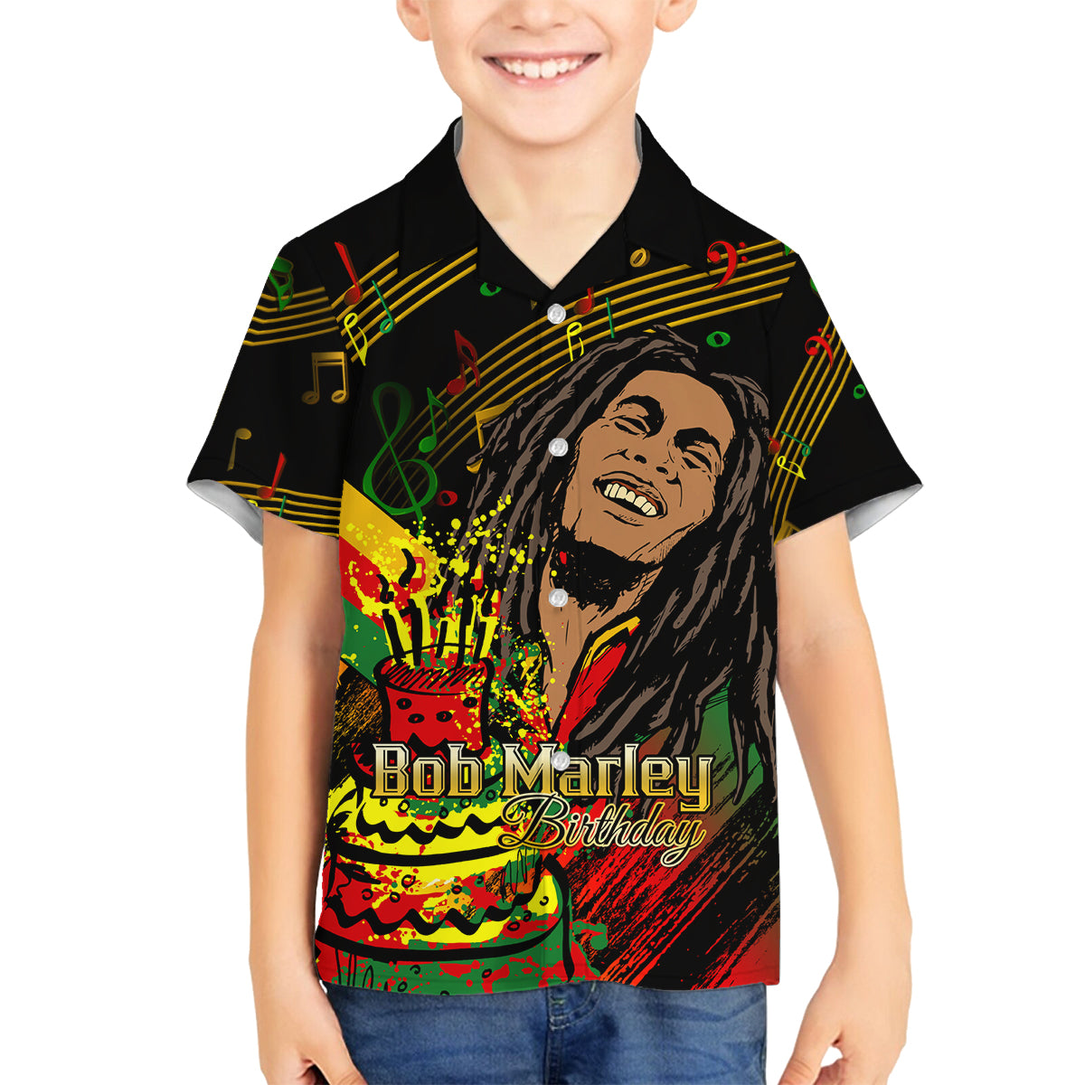 Legend Bob Birthday Family Matching Off Shoulder Long Sleeve Dress and Hawaiian Shirt The Father of Reggae - Wonder Print Shop