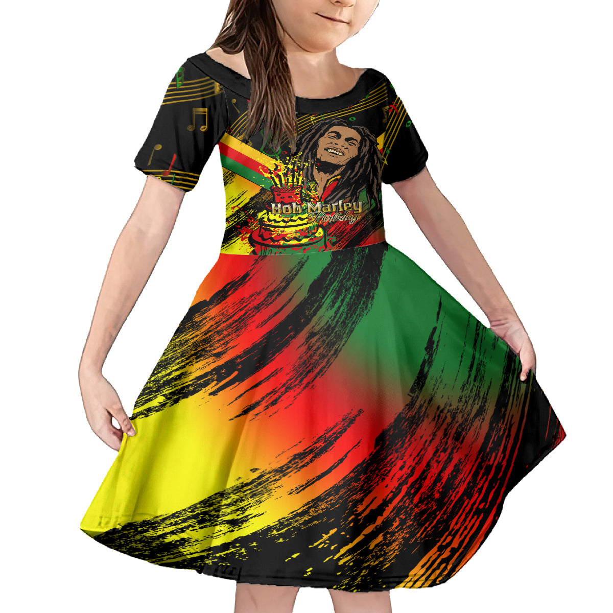 Legend Bob Birthday Family Matching Off Shoulder Maxi Dress and Hawaiian Shirt The Father of Reggae - Wonder Print Shop