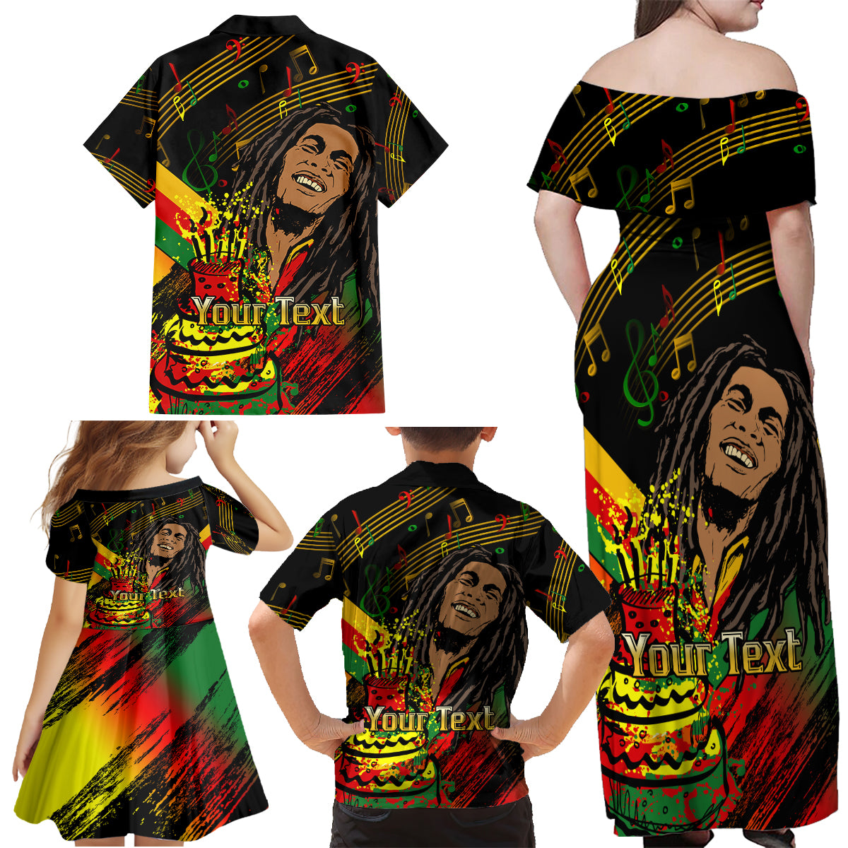 Legend Bob Birthday Family Matching Off Shoulder Maxi Dress and Hawaiian Shirt The Father of Reggae - Wonder Print Shop