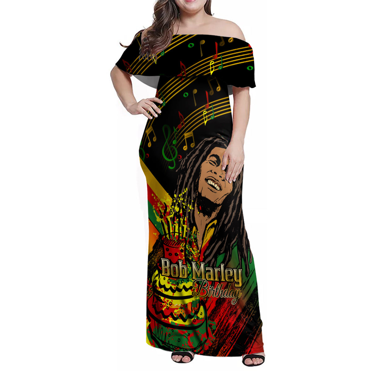 Legend Bob Birthday Family Matching Off Shoulder Maxi Dress and Hawaiian Shirt The Father of Reggae - Wonder Print Shop