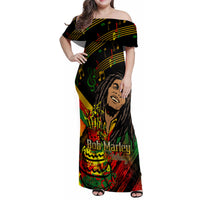 Legend Bob Birthday Family Matching Off Shoulder Maxi Dress and Hawaiian Shirt The Father of Reggae - Wonder Print Shop