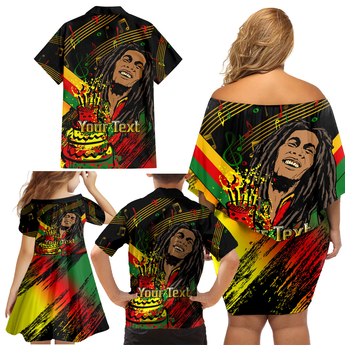 Legend Bob Birthday Family Matching Off Shoulder Short Dress and Hawaiian Shirt The Father of Reggae - Wonder Print Shop