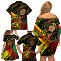 Legend Bob Birthday Family Matching Off Shoulder Short Dress and Hawaiian Shirt The Father of Reggae - Wonder Print Shop
