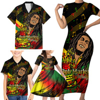 Legend Bob Birthday Family Matching Short Sleeve Bodycon Dress and Hawaiian Shirt The Father of Reggae - Wonder Print Shop