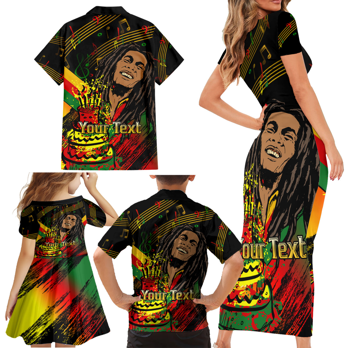 Legend Bob Birthday Family Matching Short Sleeve Bodycon Dress and Hawaiian Shirt The Father of Reggae - Wonder Print Shop