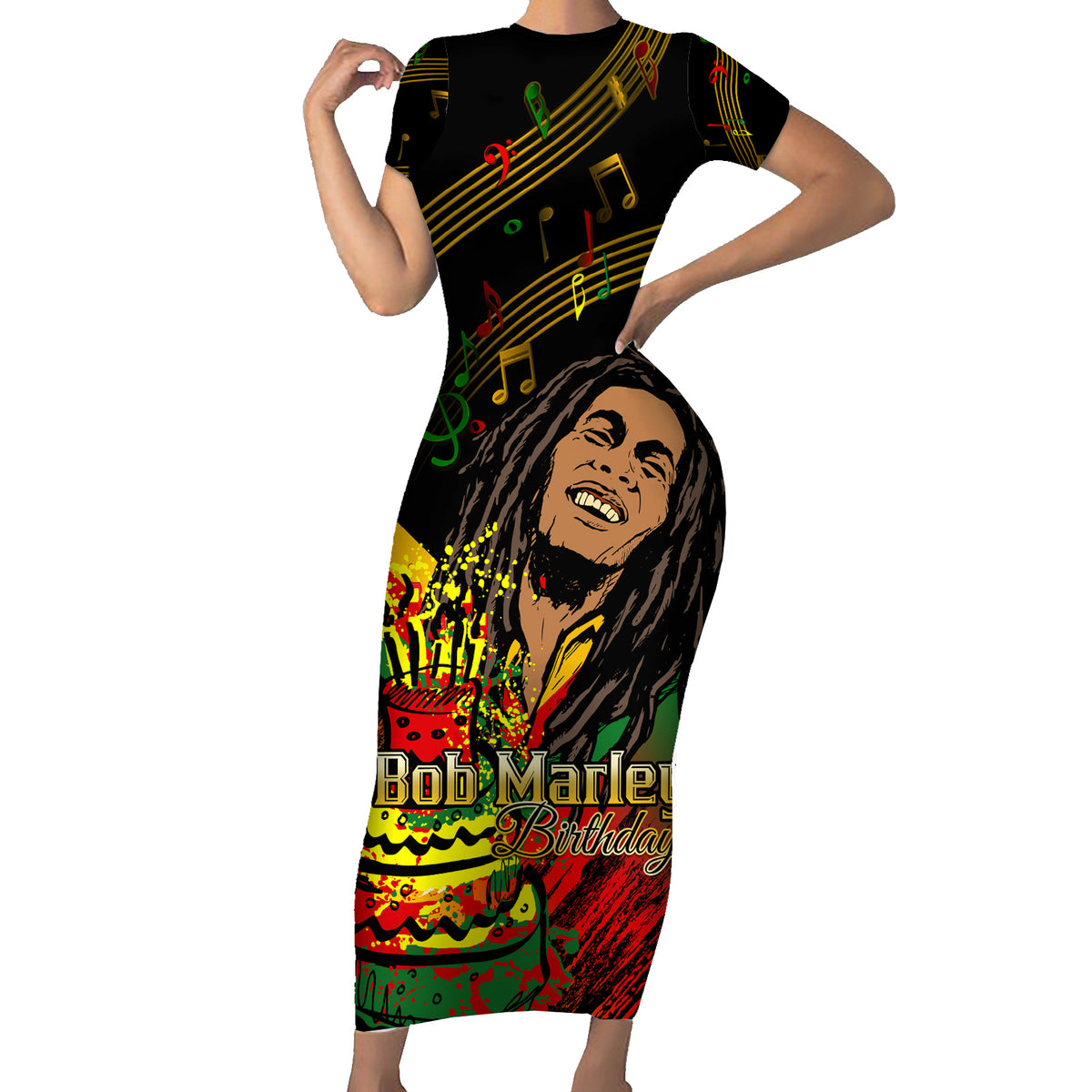 Legend Bob Birthday Family Matching Short Sleeve Bodycon Dress and Hawaiian Shirt The Father of Reggae - Wonder Print Shop