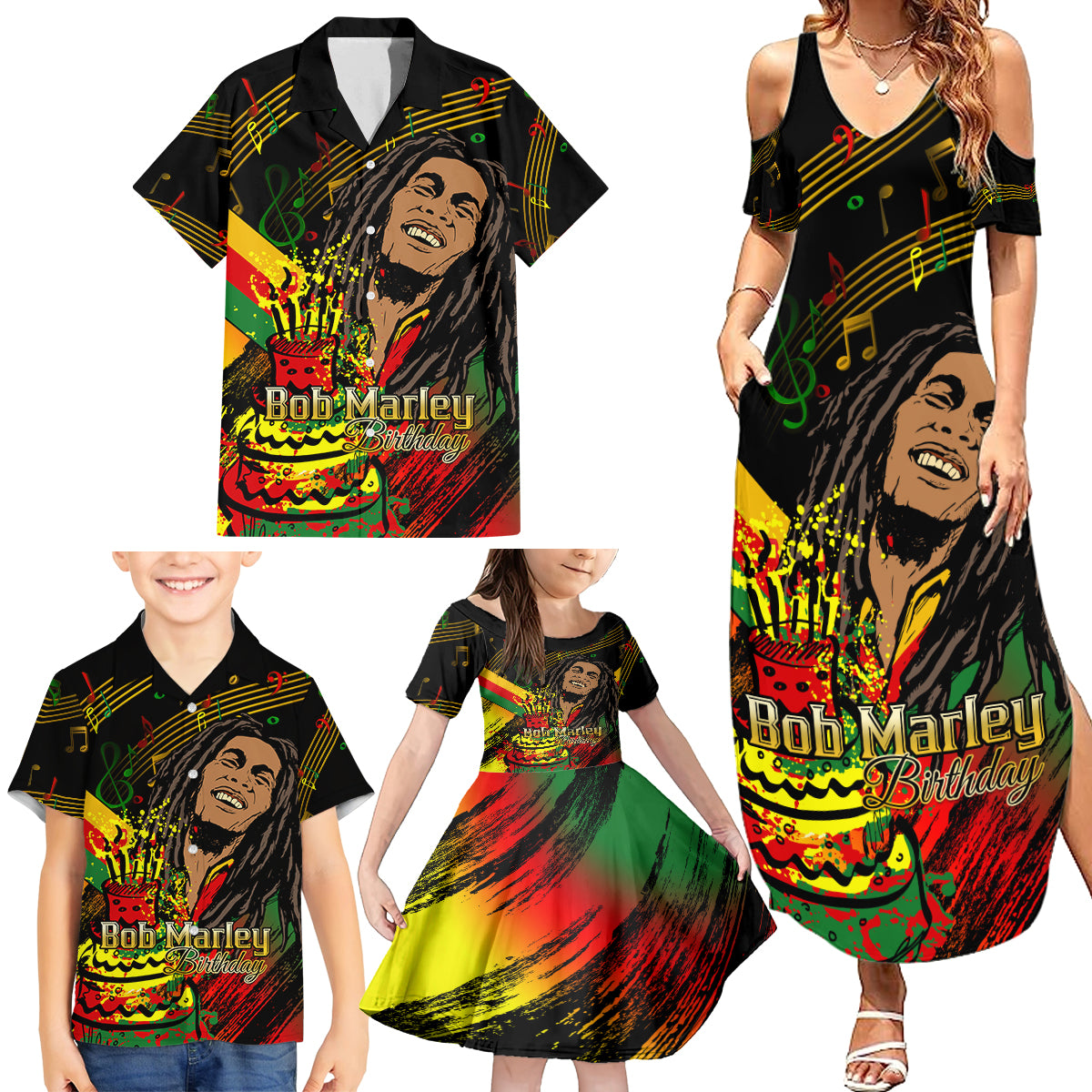 Legend Bob Birthday Family Matching Summer Maxi Dress and Hawaiian Shirt The Father of Reggae - Wonder Print Shop
