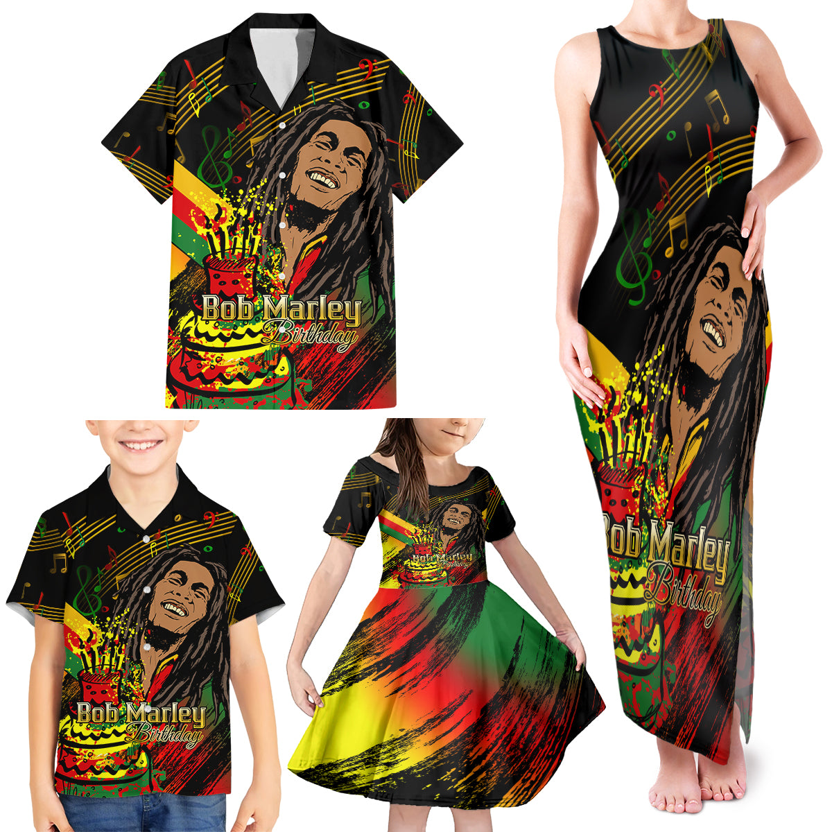 Legend Bob Birthday Family Matching Tank Maxi Dress and Hawaiian Shirt The Father of Reggae - Wonder Print Shop