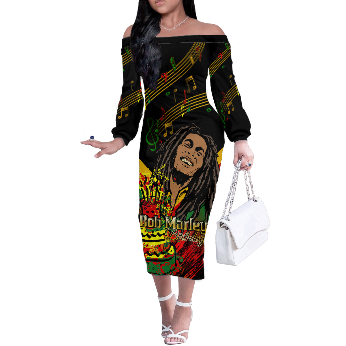 Legend Bob Birthday Off The Shoulder Long Sleeve Dress The Father of Reggae - Wonder Print Shop