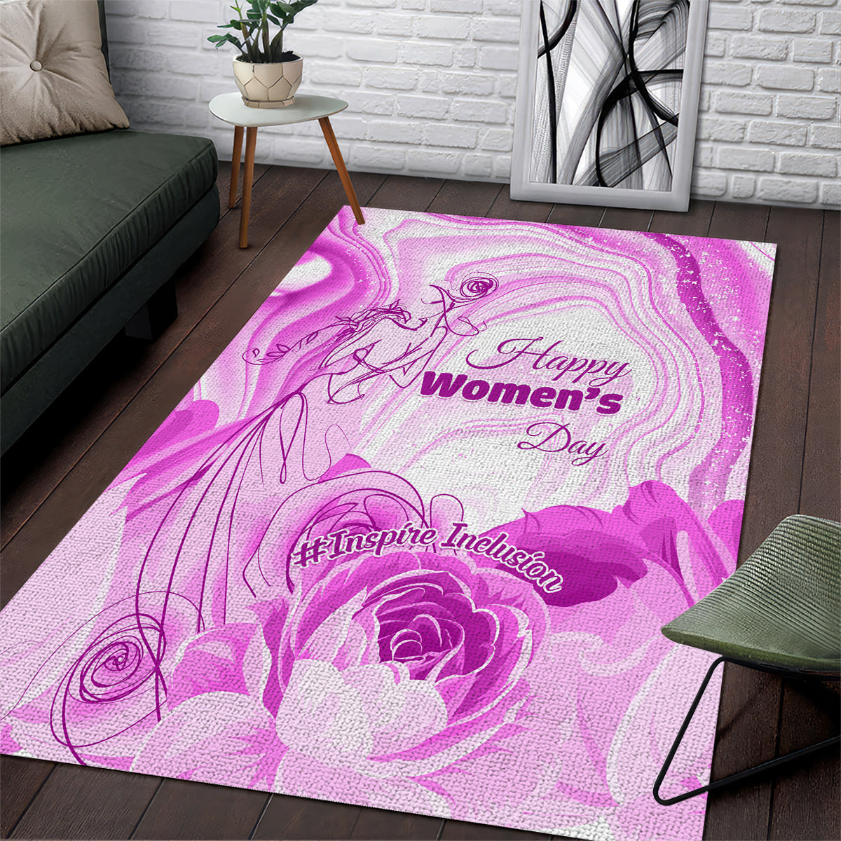 Happy International Women Day 2024 Area Rug Inspire Inclusion - Wonder Print Shop
