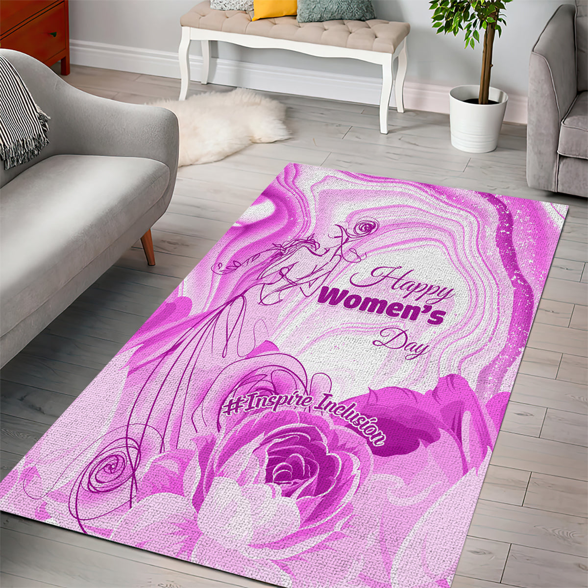 Happy International Women Day 2024 Area Rug Inspire Inclusion - Wonder Print Shop