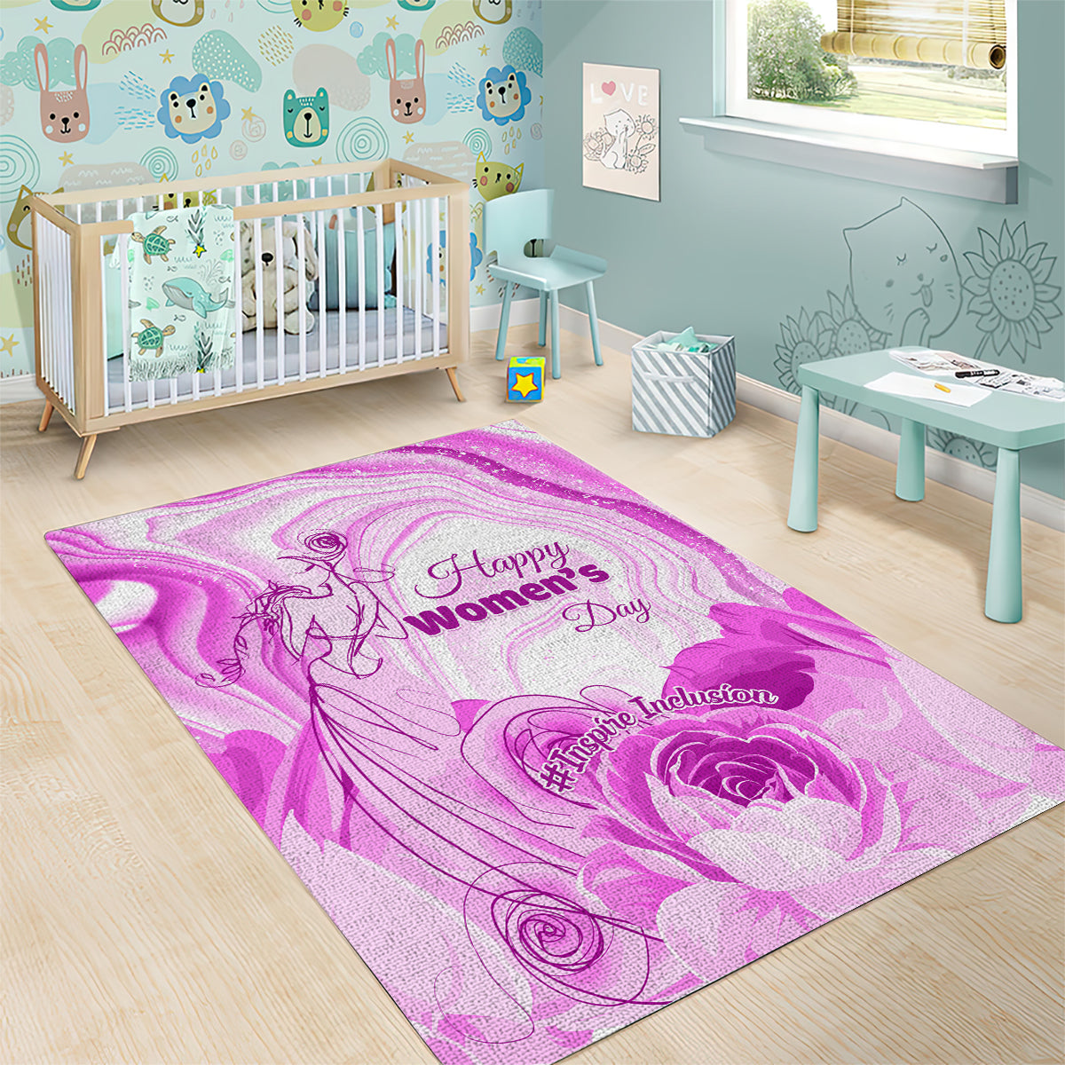 Happy International Women Day 2024 Area Rug Inspire Inclusion - Wonder Print Shop