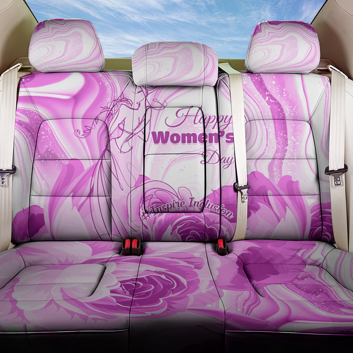 Happy International Women Day 2024 Back Car Seat Cover Inspire Inclusion - Wonder Print Shop