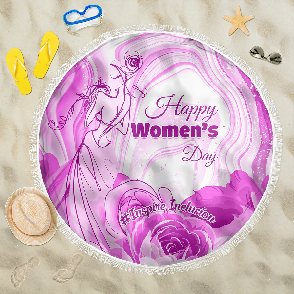 Happy International Women Day 2024 Beach Blanket Inspire Inclusion - Wonder Print Shop