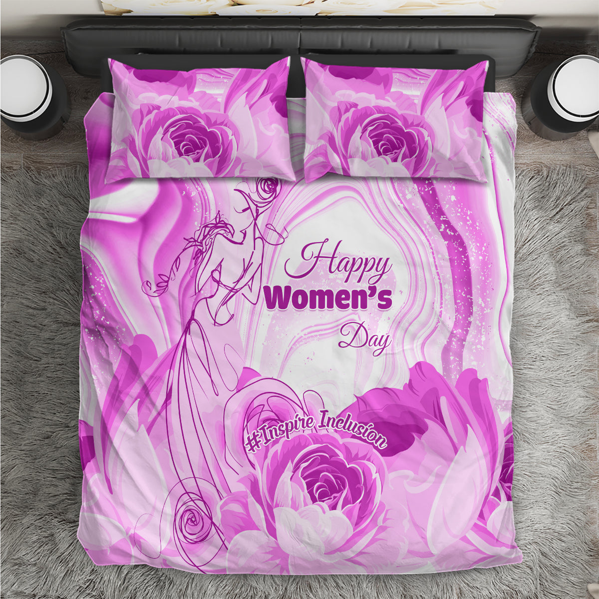 Happy International Women Day 2024 Bedding Set Inspire Inclusion - Wonder Print Shop