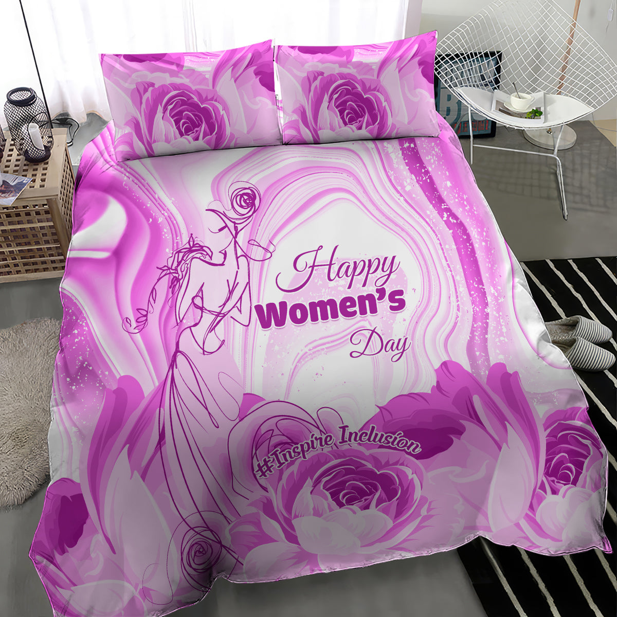 Happy International Women Day 2024 Bedding Set Inspire Inclusion - Wonder Print Shop