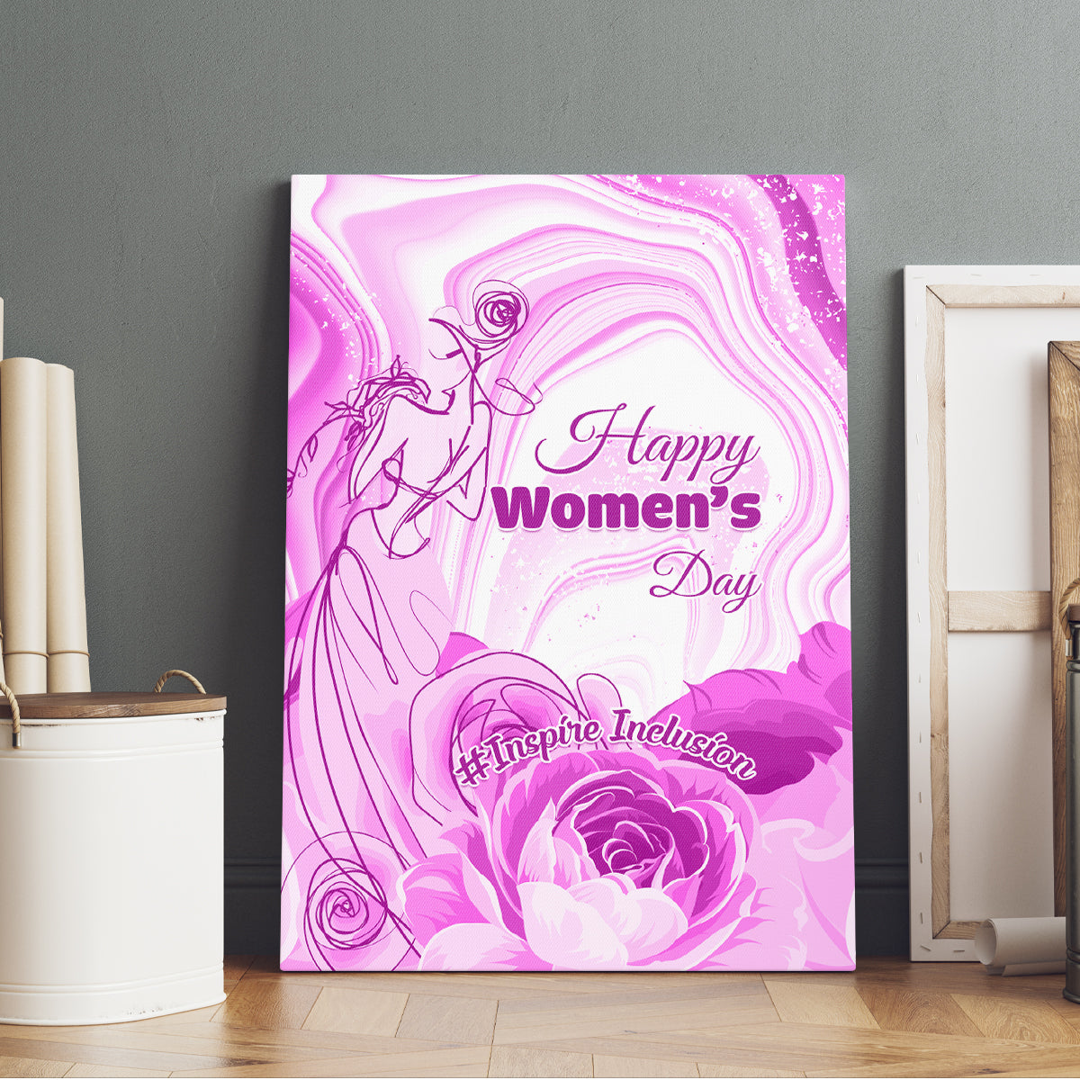 Happy International Women Day 2024 Canvas Wall Art Inspire Inclusion - Wonder Print Shop