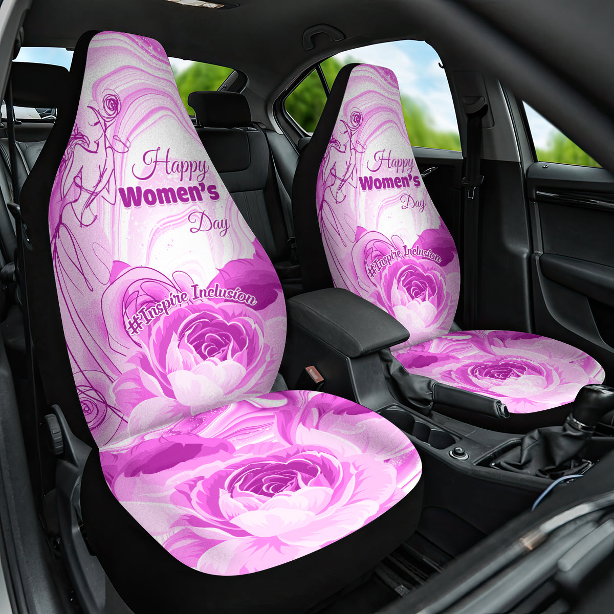 Happy International Women Day 2024 Car Seat Cover Inspire Inclusion - Wonder Print Shop